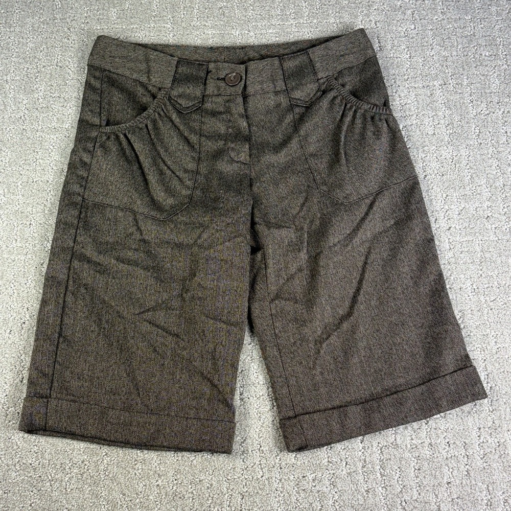 Vtg Max Rave Brown Herringbone Trouser Shorts 5 Y2K Bermuda Cuffed Gossip Girl